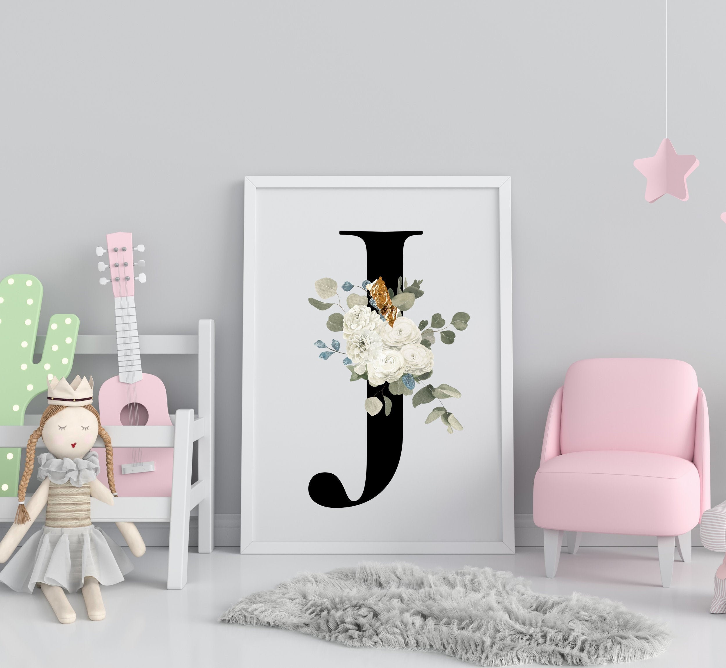 Letter J Wall Art Wall Art Flower Letter Print Letter J Etsy