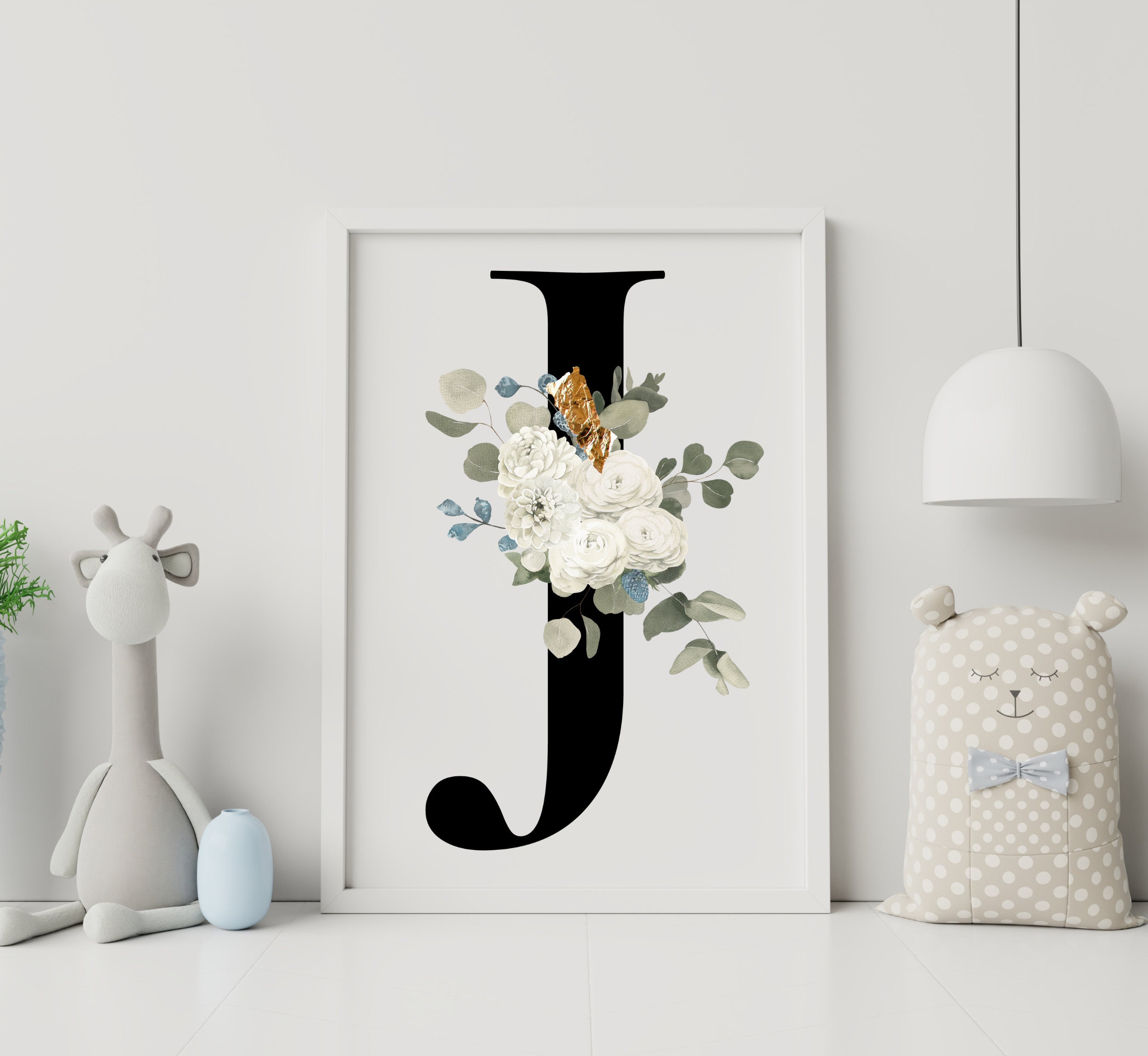 Letter J Wall Art Wall Art Flower Letter Print Letter J Etsy
