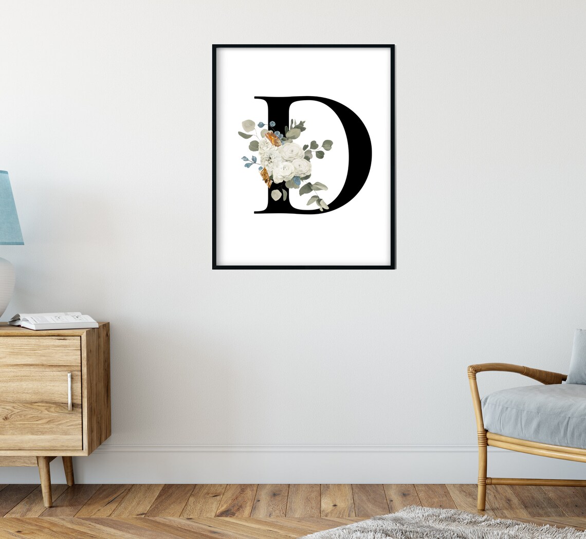 Letter D Wall Art Initial D Print Flower Letter Print Etsy
