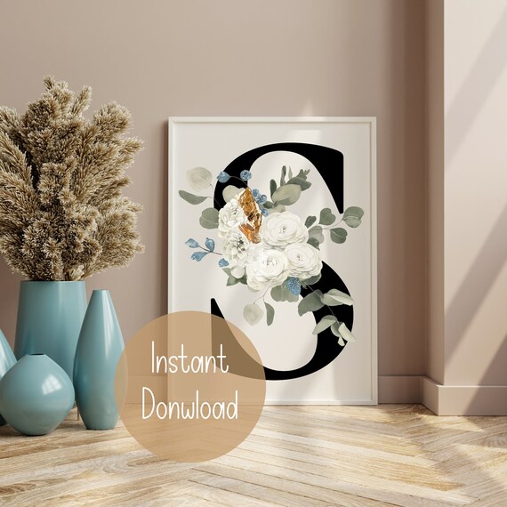 letter s printable letter s art print floral initial s etsy