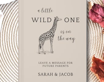 Baby Shower Giraffe Guest Book, Personalized Safari Theme A Little Wild One, Custom Baby Shower Journal, Jungle Animal Decor, Gender Reveal