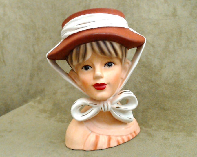 Vintage Large Head Vase Beautiful Young Lady in a Maroon Hat Etsy
