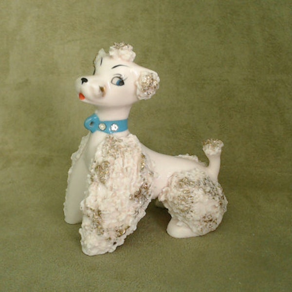 Vintage Pink Spaghetti Poodle Figurine | Kitschy Mid Century Pup in Jeweled Collar | Serious Side Eye | 1960s Lipper & Mann Made in Japan