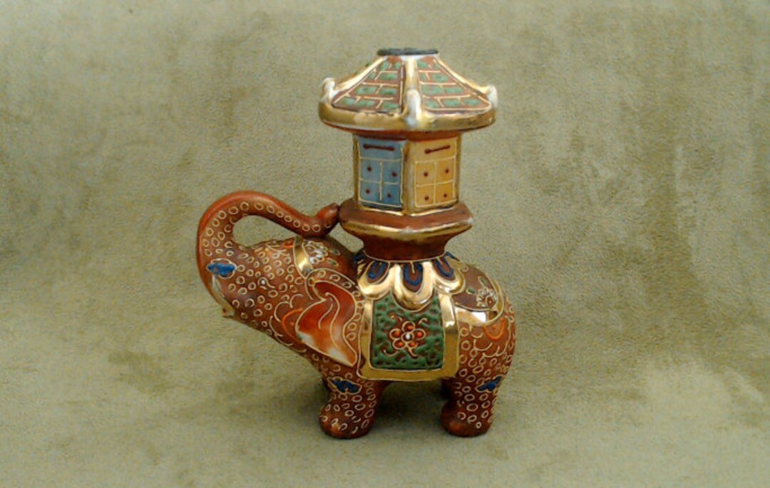 Vintage Satsuma Elephant Lamp Base Intense Moriage Work & Gold Gilding