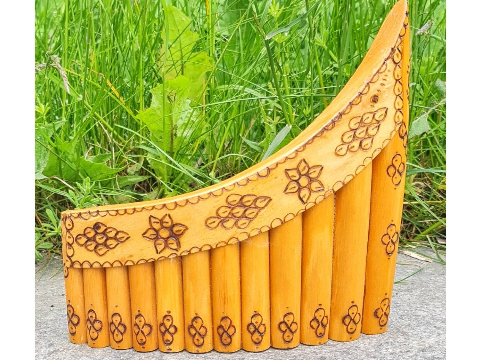 Vintage Pan flute bamboo flute with decorated top Made in Etsy