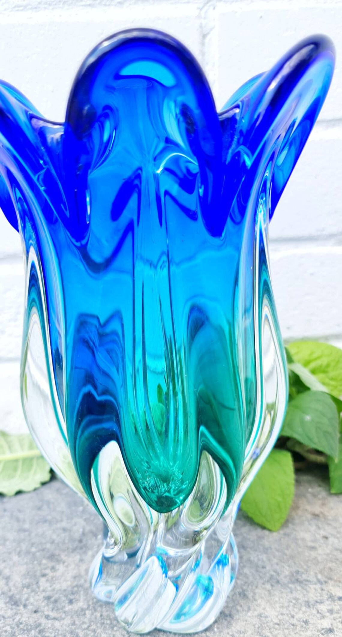 Vintage Murano Vase Hand Blown Art Glass Vase Blue Green Etsy