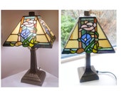 Antique Tiffany Style Lamp Handcrafted Art Stained Glass Shade Bedside Table Lamp Coffee Room Office Desk