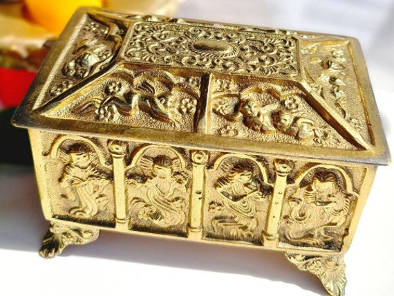 Treasure Chest Box, Brass Cherub Ornaments, Decor… - image 1