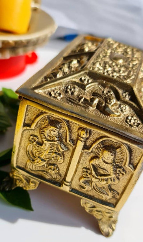 Treasure Chest Box, Brass Cherub Ornaments, Decor… - image 3