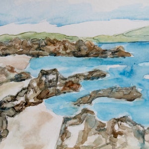 Original Transparent Watercolor, Behind Baile Mor, Iona, Scottish Isles, Scotland