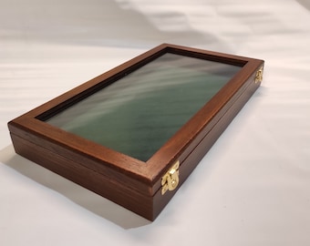 Wooden and glass display box for shells, fossils, knives or other items