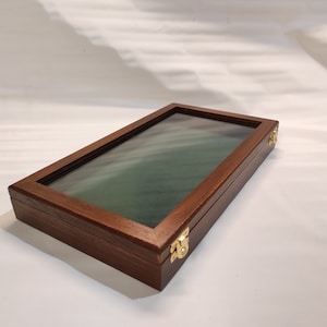Wooden and glass display box for shells fossils knives or other