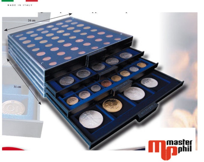 Masterphil Mp Box Cassetti Impilabili Vassoi Per Monete E Serie Euro Velluto Blu