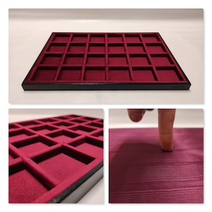 Dienblad voor munten medailles sieraden of andere kostbare voorwerpen. Hout, hoge kwaliteit Italiaans fluweel Bordeaux
