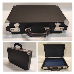 Valise Coins&More fait main en simili cuir (Noir), intérieur en velours italien (Bleu) idéal pour les plateaux numismatiques