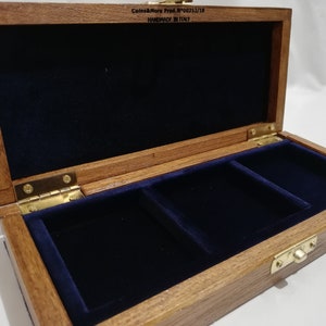 Holz-Etui für Münzen oder Medaillen 3 Boxen 50 x 50 mm in italienischen samt blau handgefertigt von Coins&More numismatica