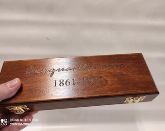Houten muntendoos voor de Cinquantenario-serie, 4 dozen, 50 x 50 mm