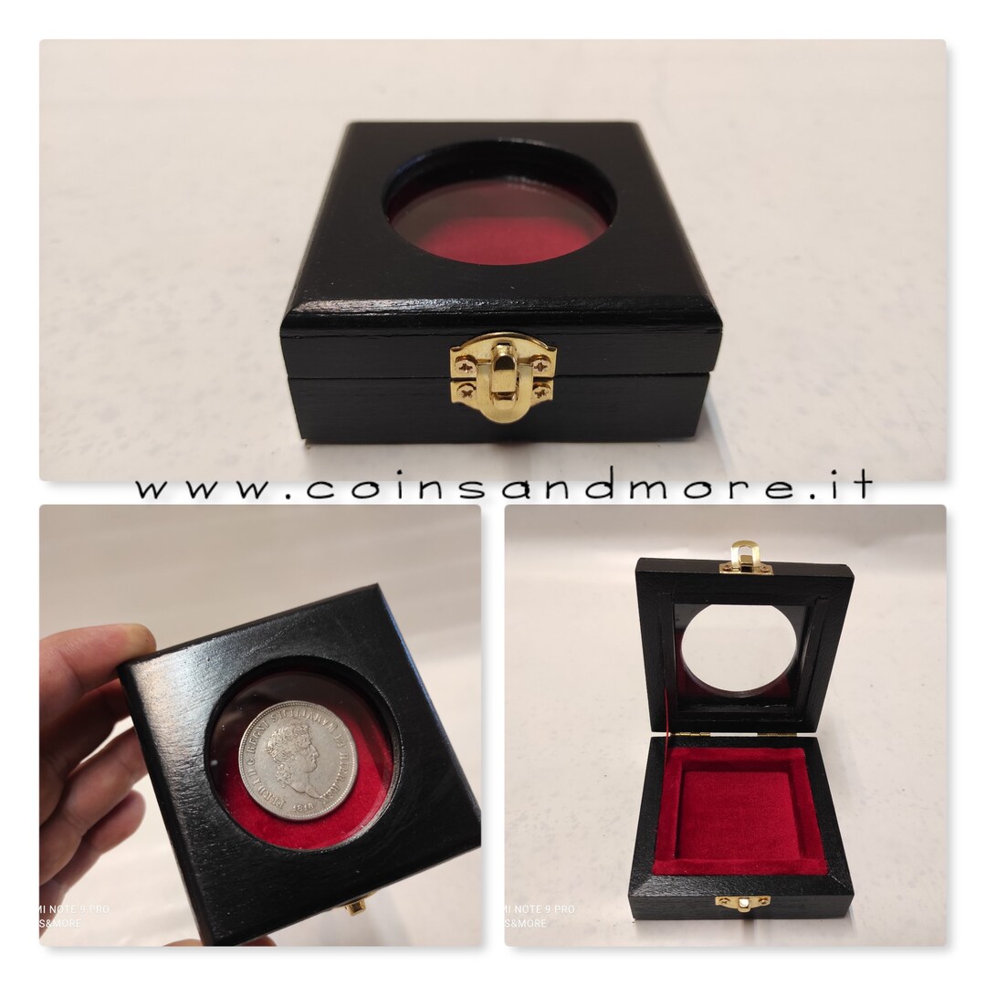 Wooden Box Case Single Coin Case. Wood and Velvet With 3 Mm Glass