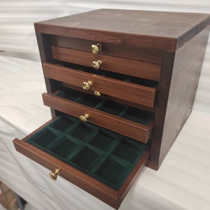 Coin cabinet in real wood and Italian velvet, appraised coin cabinet Coins&More coins cabinet