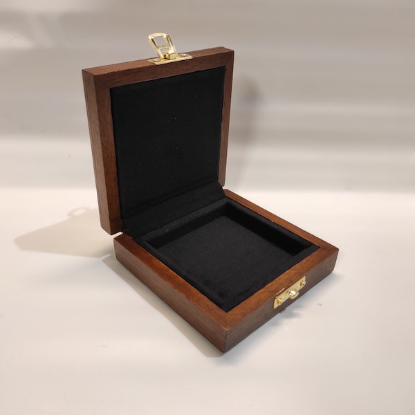 Estuche de madera para medallas tasadas o módulos grandes 1 caja de 75 x 75 mm (foto de terciopelo negro)