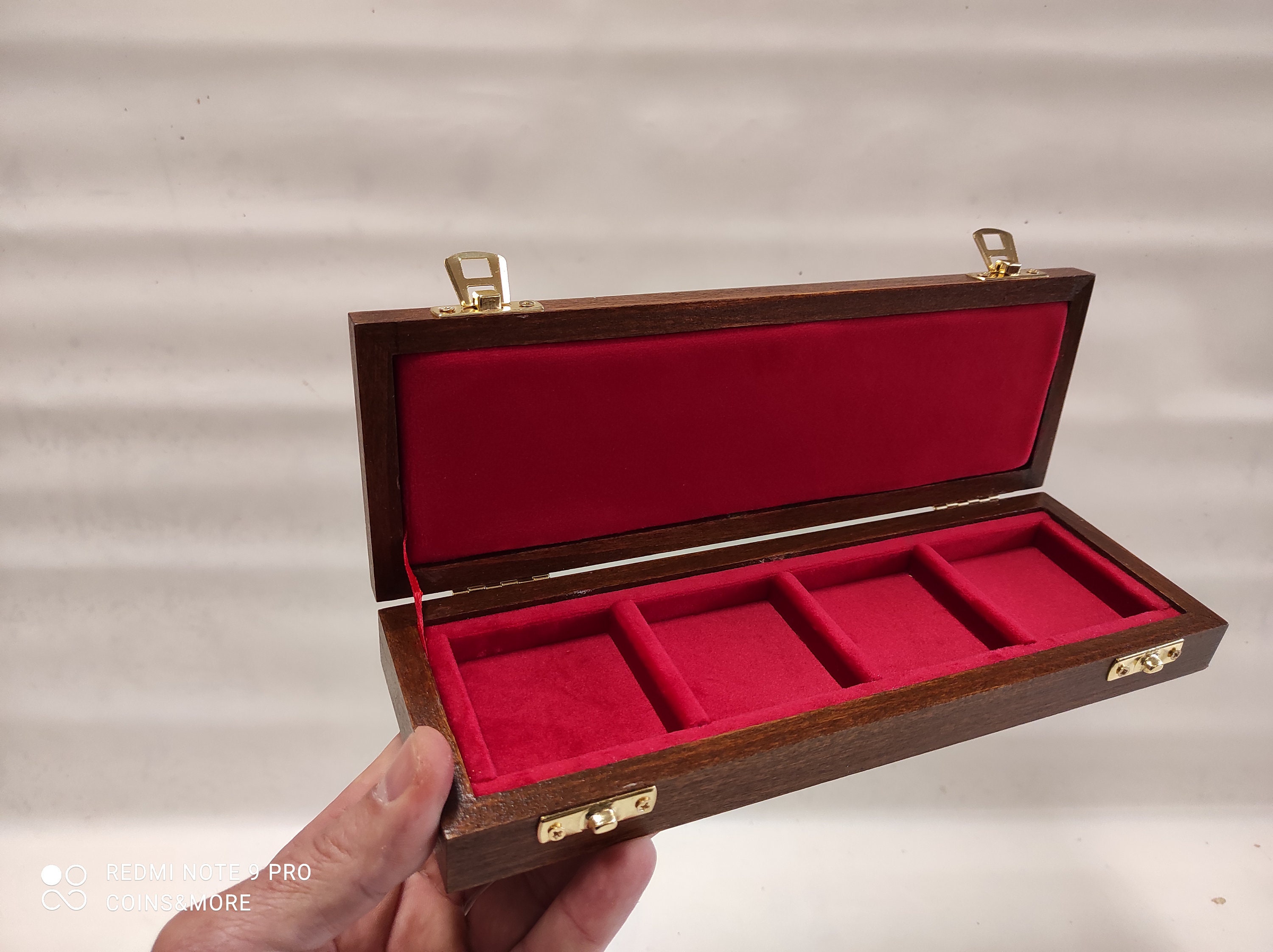 Wooden case box for coins or medals 4 boxes 50 x 50 mm wooden and velvet Italian Customizable