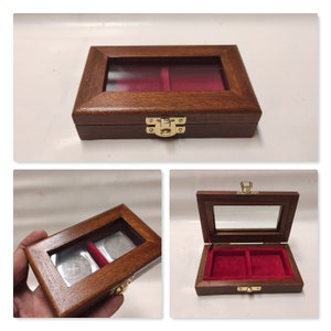 Holzkastenetui 2 Quadrate 50x50 mm aus italienischem Samt, Farbe Ihrer Wahl