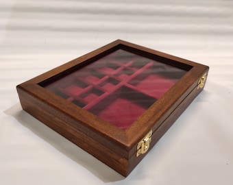 Cofanetto Portagioie Espositore In Legno E Vetro Per Oggetti Da Collezione (velluto Rosso Foto)