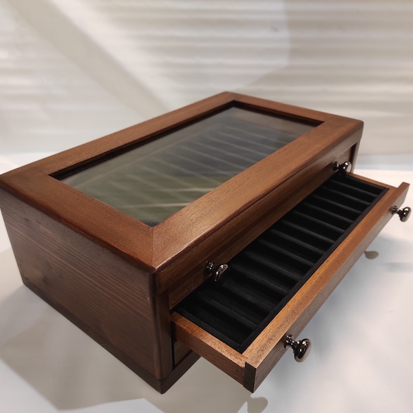 Gabinete de madera para 39 bolígrafos coleccionables, expositor de escritorio. Contenedor para pluma estilográfica (color nogal)