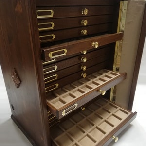 Mobile en bois véritable et velours Italien 15+1 tiroirs pour pièces ou médailles