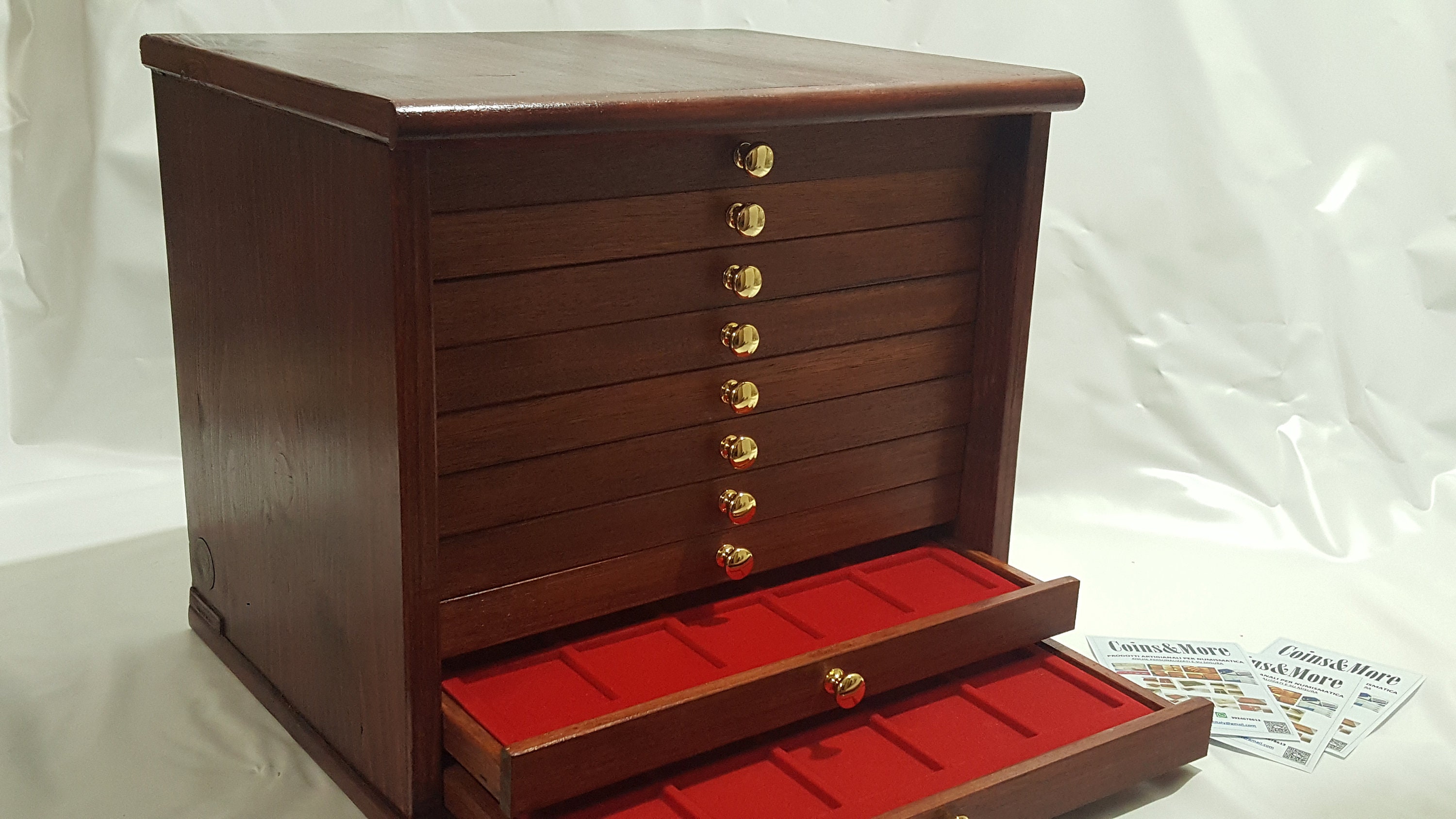 Coin cabinet in real wood color Mahogany 10 Drawers