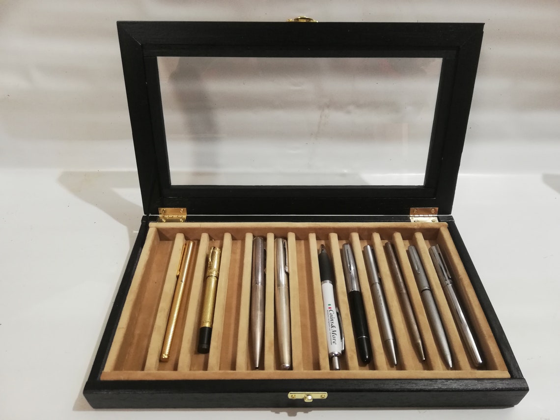 Pen Holder Box Wood and Velvet Case Display for 13 Fountain Etsy