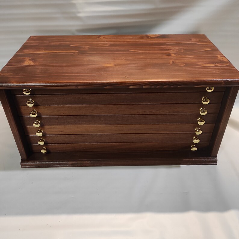Wooden display cabinet for 133 collectible fountain pens, handmade in Italy - another angle
