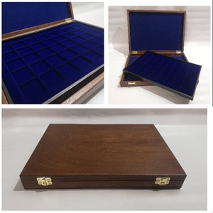 Holzschatulle, leer verkauft oder mit einem Tablett für Münzen, Medaillen, Malakologie, Edelsteine, Sammlerstücke