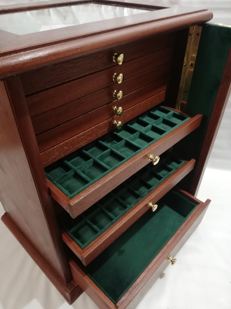 Coin 13 Drawers in real wood and Italian green Velvet Etsy