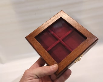 Cofanetto In Legno Per Monete Personalizzabile 4 Caselle 50X50 Mm Espositore Vetro