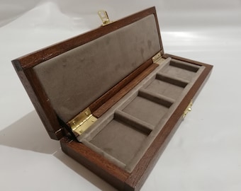 Estuche 4 casillas 50x50 mm, monedas y medallas, madera artesanal, interior acolchado, Made in Italy