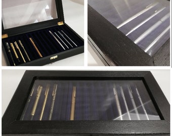 Pen box, wooden case. Display for fountain pen collection, also personalized