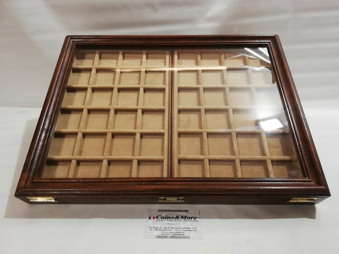 Showcase Display Case in Wood and Glass With Two Trays in Italian