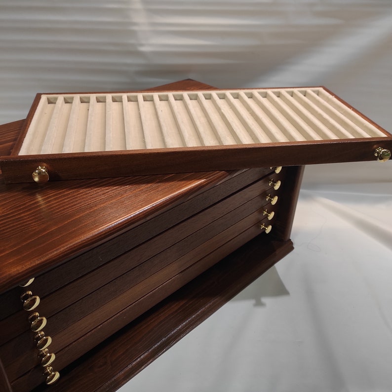 Wooden display cabinet for 133 collectible fountain pens, handmade in Italy - detail view