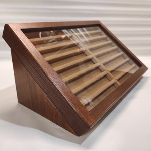 Pen box, wooden case. Display for fountain pen collection