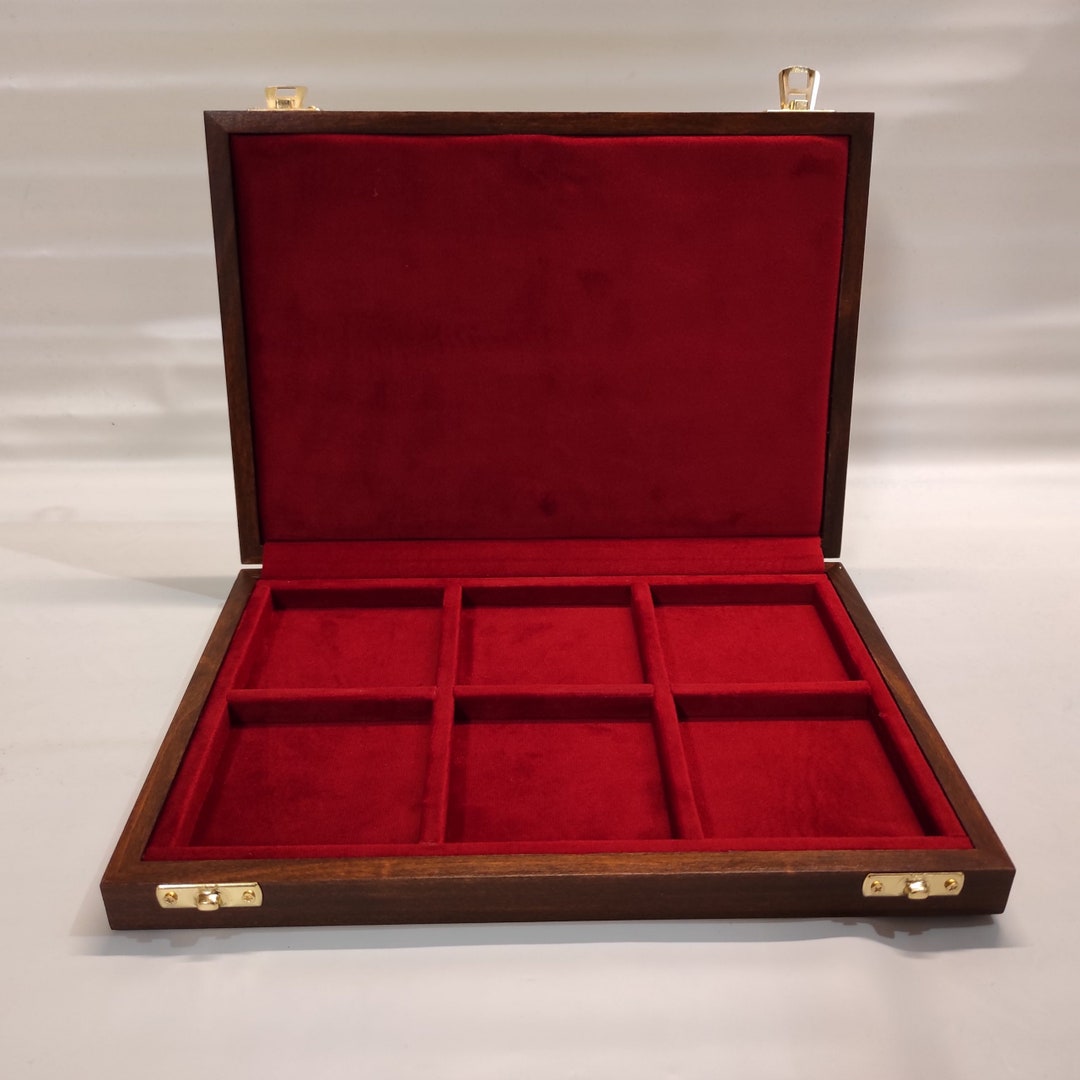 Wooden Coin Display Box 6 Slots 74mm Italian Handmade Velvet Numismatic ...