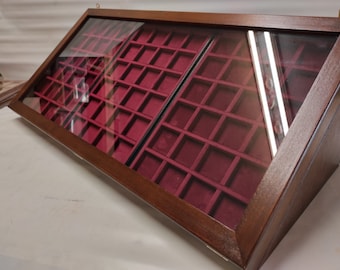 Wood Display Case Coins Minerals Fossils Gems | Handmade Velvet Showcase 70x35cm Made in Italy
