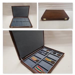 Houten kast voor 10 militaire medailles aanpasbaar houten en fluwelen display Coins&More Furio Troiano Monetieri