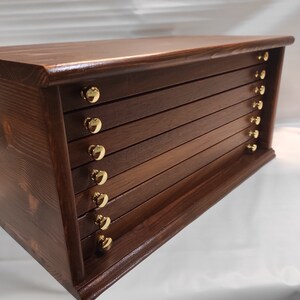 Wooden display cabinet for 133 collectible fountain pens, handmade in Italy - side view