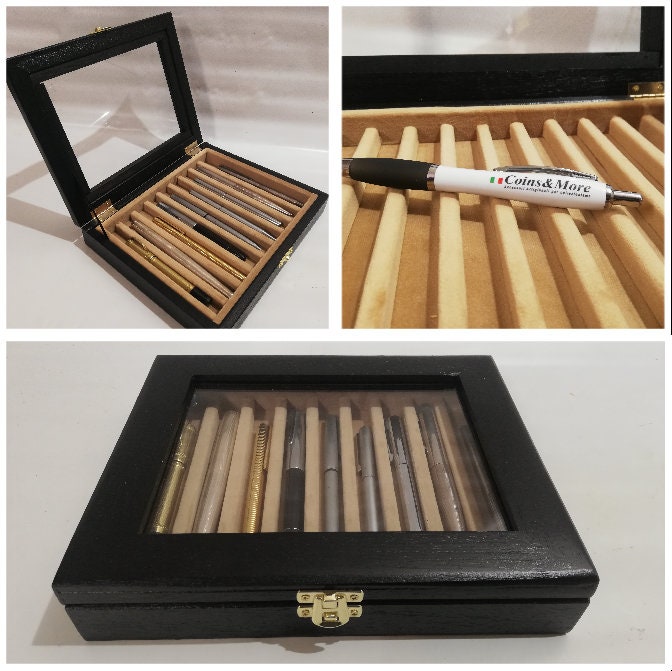 Pen Holder Box Wood and Velvet Case Display for Fountain Etsy