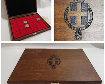 Coffret en bois pour monnaies ou médailles Royaume d'Italie avec deux plateaux amovibles, personnalisable