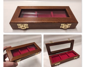 Coffret en bois 3 carrés 50x50 mm en velours italien, couleur au choix