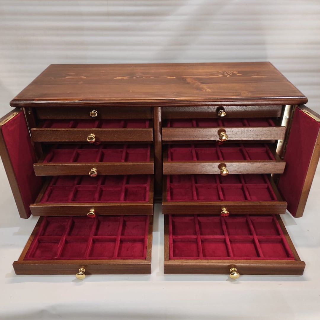 Wooden Coin Cabinet 14 Velvet Drawers Completely Handmade (art.168doub ...