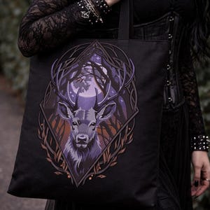 Moonlit Stag Embroidered Back Patch, Celestial Deer Dark Academia Wicca Gothic Iron-On Patch