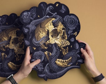 Skull Patch: Goth Memento Mori Iron-On Embroidered Back Patches for Jackets
